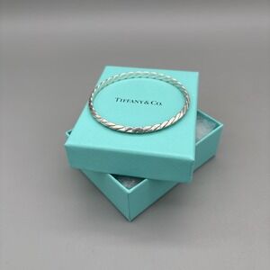 TIFFANY &‎ CO. Vintage Narrow Twisted Rope Bangle Bracelet 925 Sterling w/Box